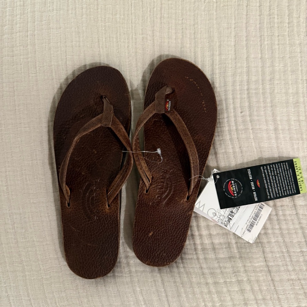 Rainbow Sandals Women 9 Brown Leather Made In USA Flip Flop Beach Pool NWT